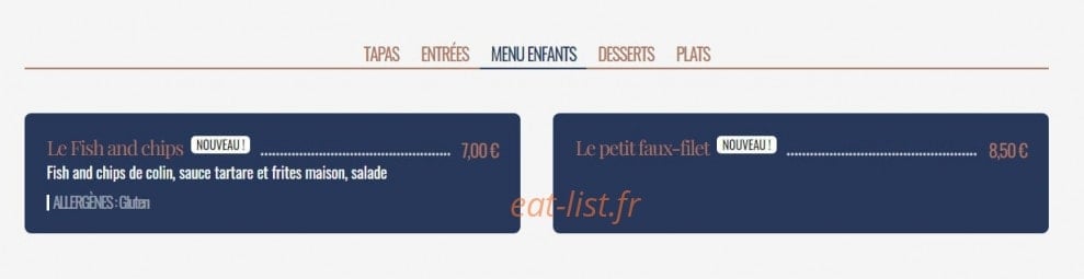 Carte et menu de Le Parvis à Villeneuve sur Lot — Menu enfant