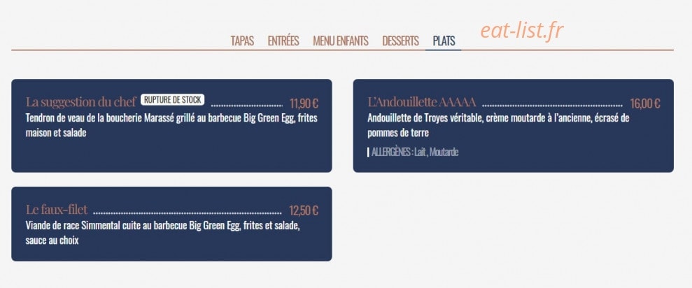 Carte et menu de Le Parvis à Villeneuve sur Lot — Les plats