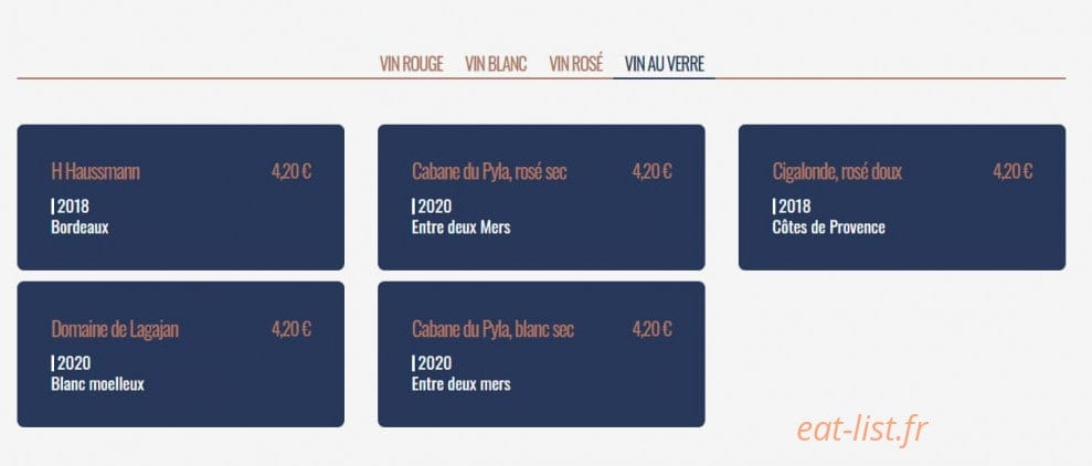 Carte et menu de Le Parvis à Villeneuve sur Lot — Les vins au verre