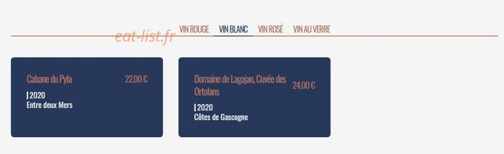 Carte et menu de Le Parvis à Villeneuve sur Lot — Les vins blancs