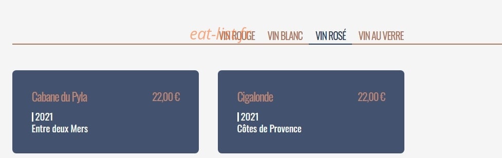 Carte et menu de Le Parvis à Villeneuve sur Lot — Les vins rosés