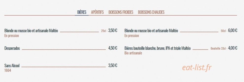 Carte et menu de Le Parvis à Villeneuve sur Lot — Les bières