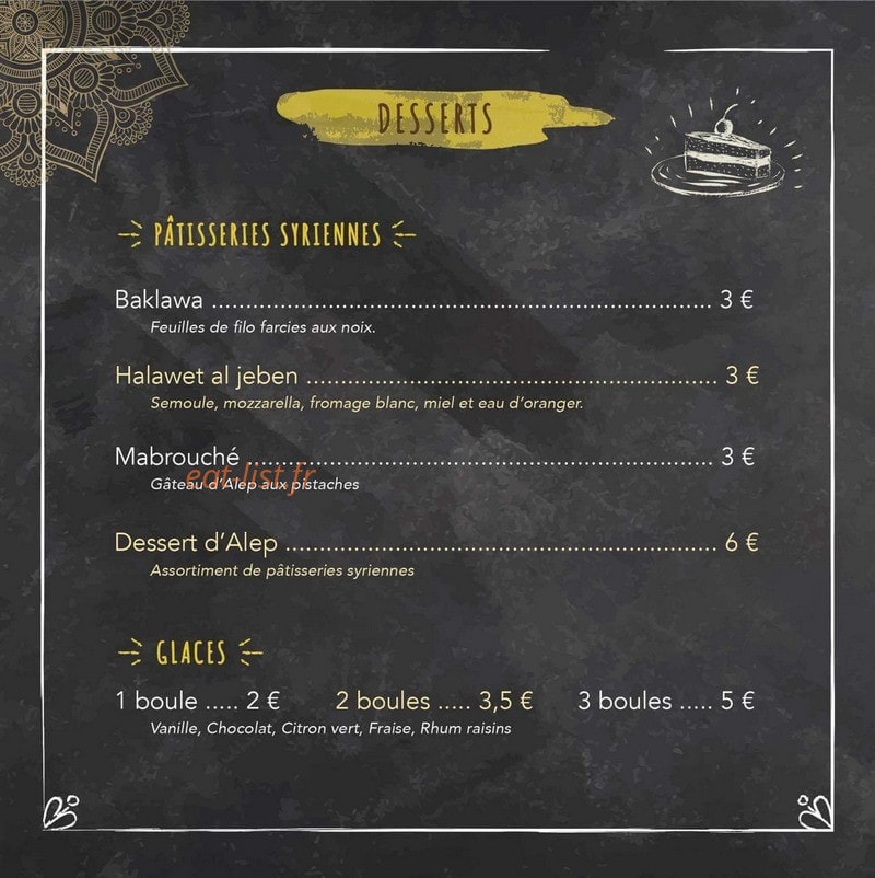 Le Resto d'Alep — carte page 4
