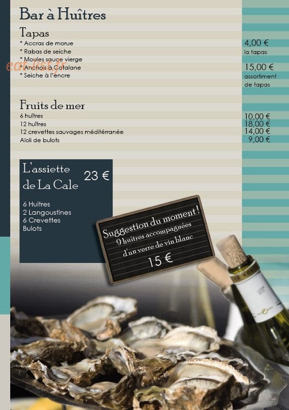 Carte et menu de Restaurant de la Cale à Villeneuve sur Lot — Les tapas, fruit de mer