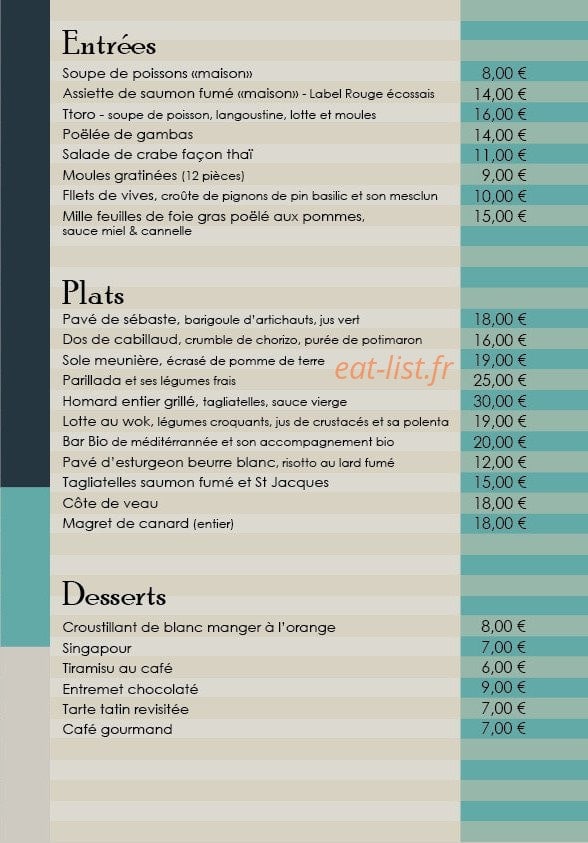 Carte et menu de Restaurant de la Cale à Villeneuve sur Lot — Les entrées, plats, desserts