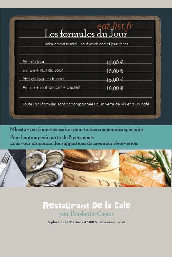 Carte et menu de Restaurant de la Cale à Villeneuve sur Lot — Les formules du jours