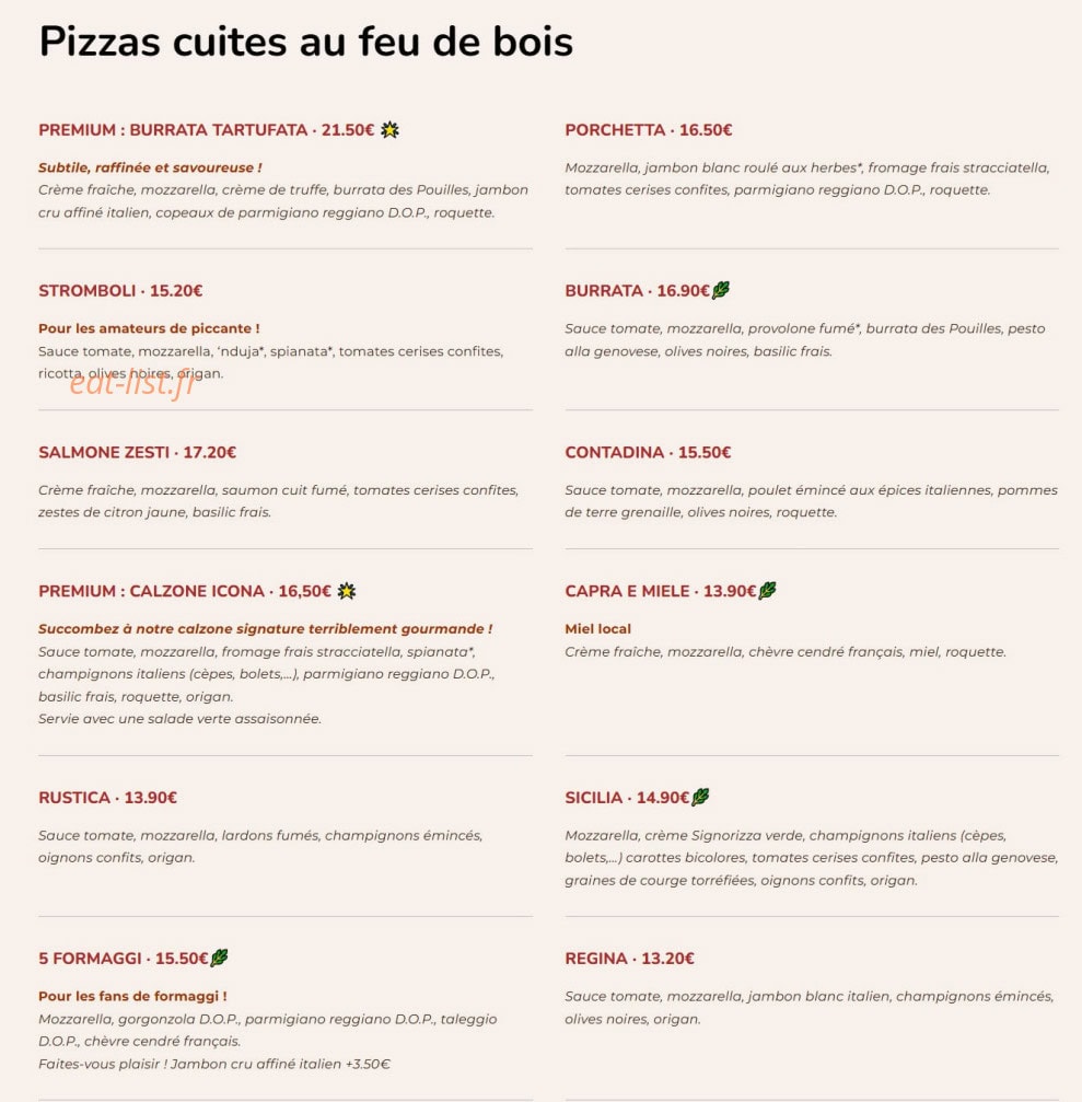 Carte et menu de Signorizza à Villeneuve sur Lot — Les pizzas