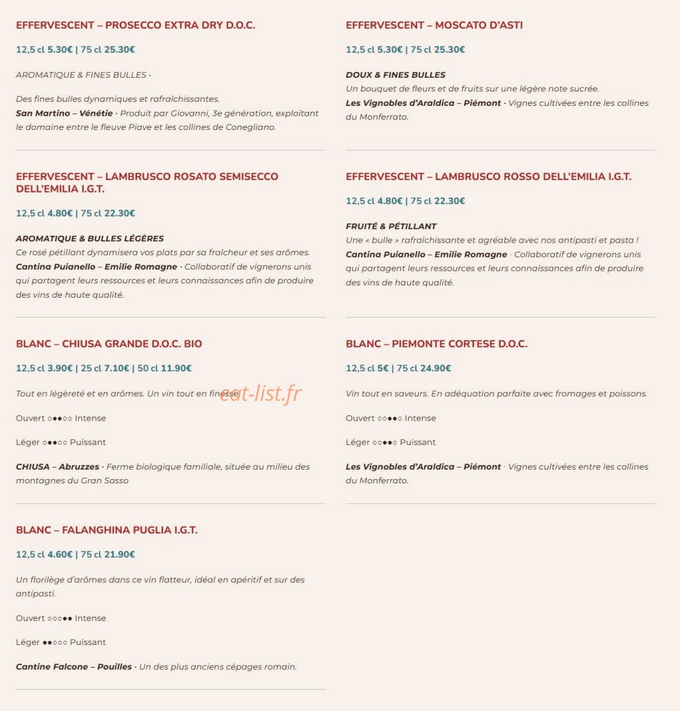 Carte et menu de Signorizza à Villeneuve sur Lot — Les vins suite