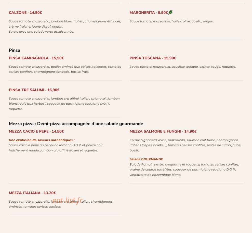 Carte et menu de Signorizza à Villeneuve sur Lot — Les pizzas suite