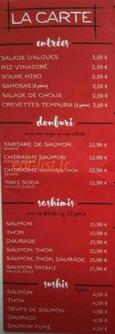 Carte et menu de Sukani à Villeneuve sur Lot — Entrées, douburi, sashimi,...