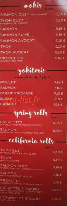 Carte et menu de Sukani à Villeneuve sur Lot — Makis, yakitori, spring roll,..