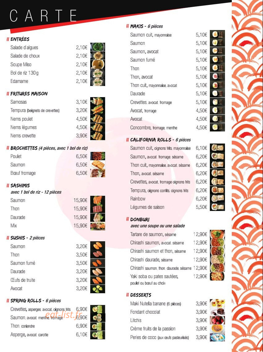 Carte et menu de Sukani à Villeneuve sur Lot — Les entrées, sushis, ...