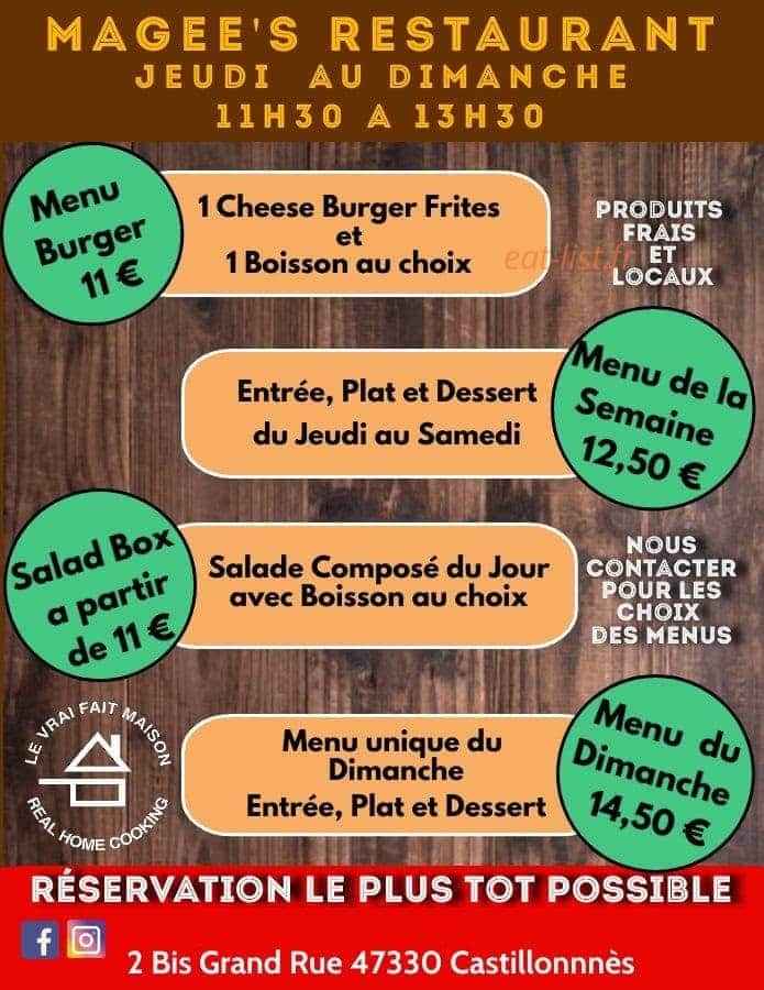Magee's — carte page 2