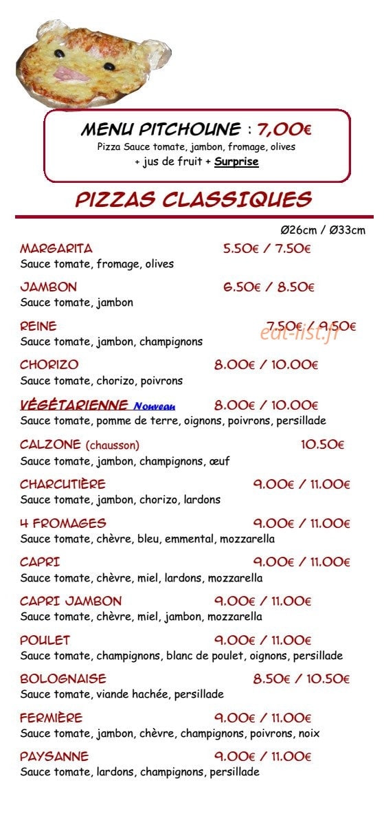 Pizzéria De La Tour — carte page 1