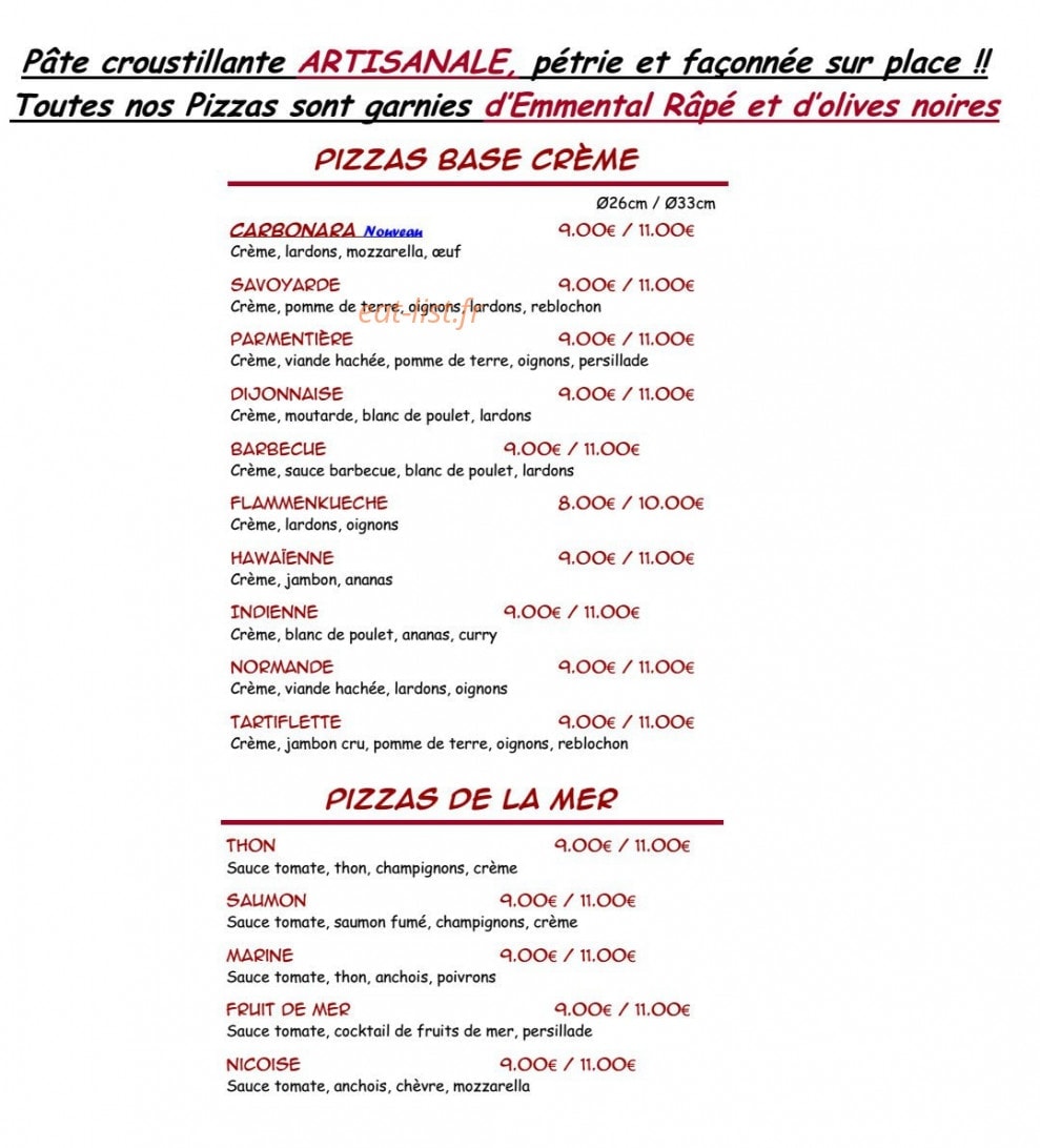 Pizzéria De La Tour — carte page 2