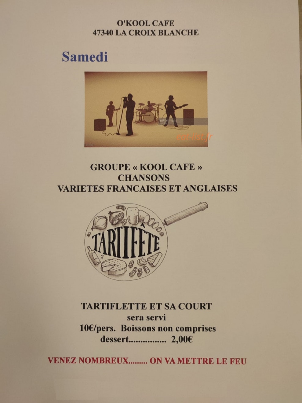 O'kool Café — carte page 1
