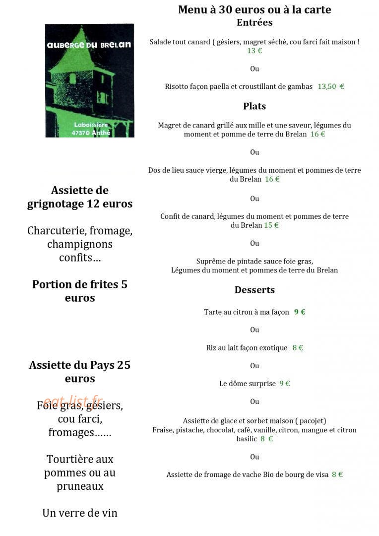 Auberge Du Brelan — carte page 1