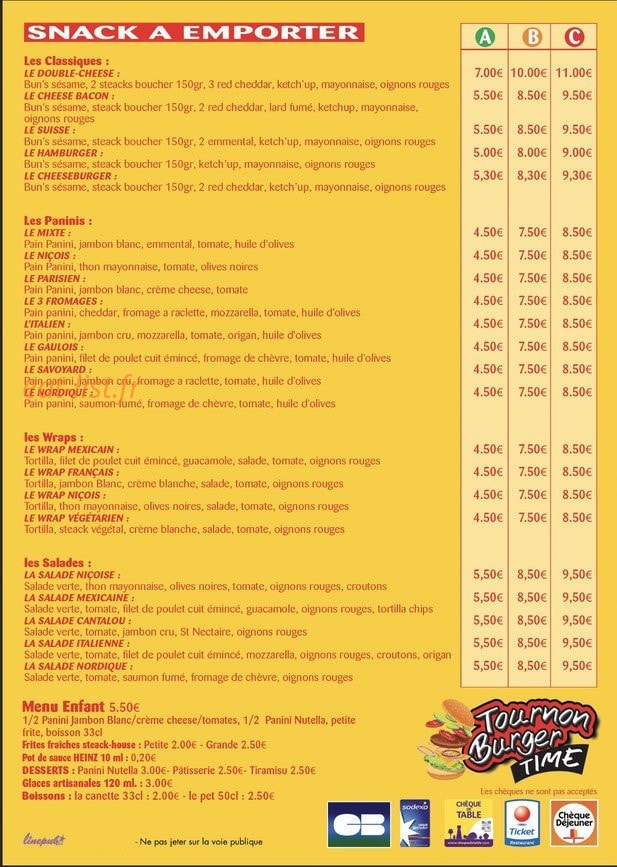 Tournon Burger Time — carte page 2