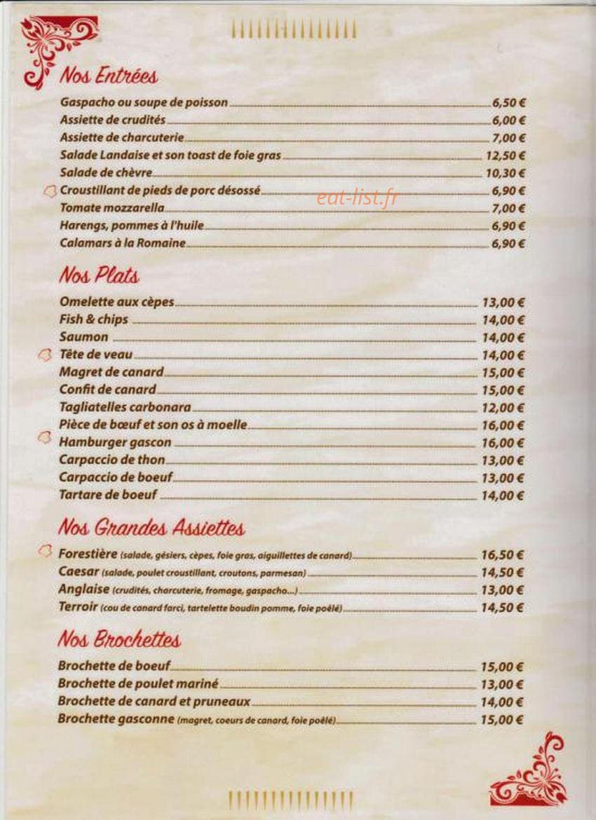 Bar des Allées — carte page 1