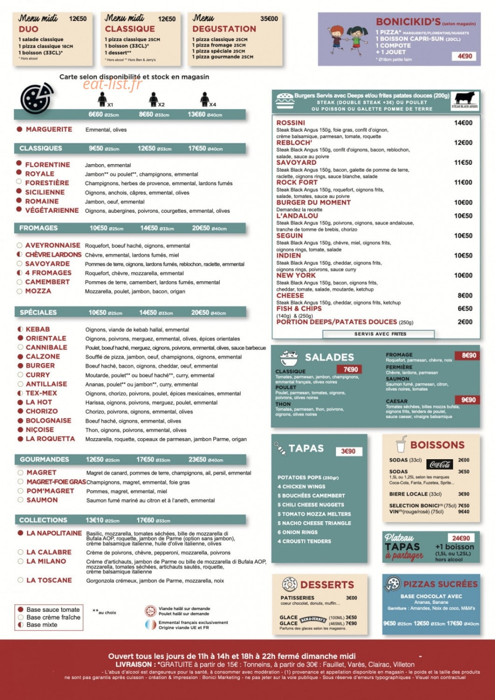 Pizza Bonici — carte page 1