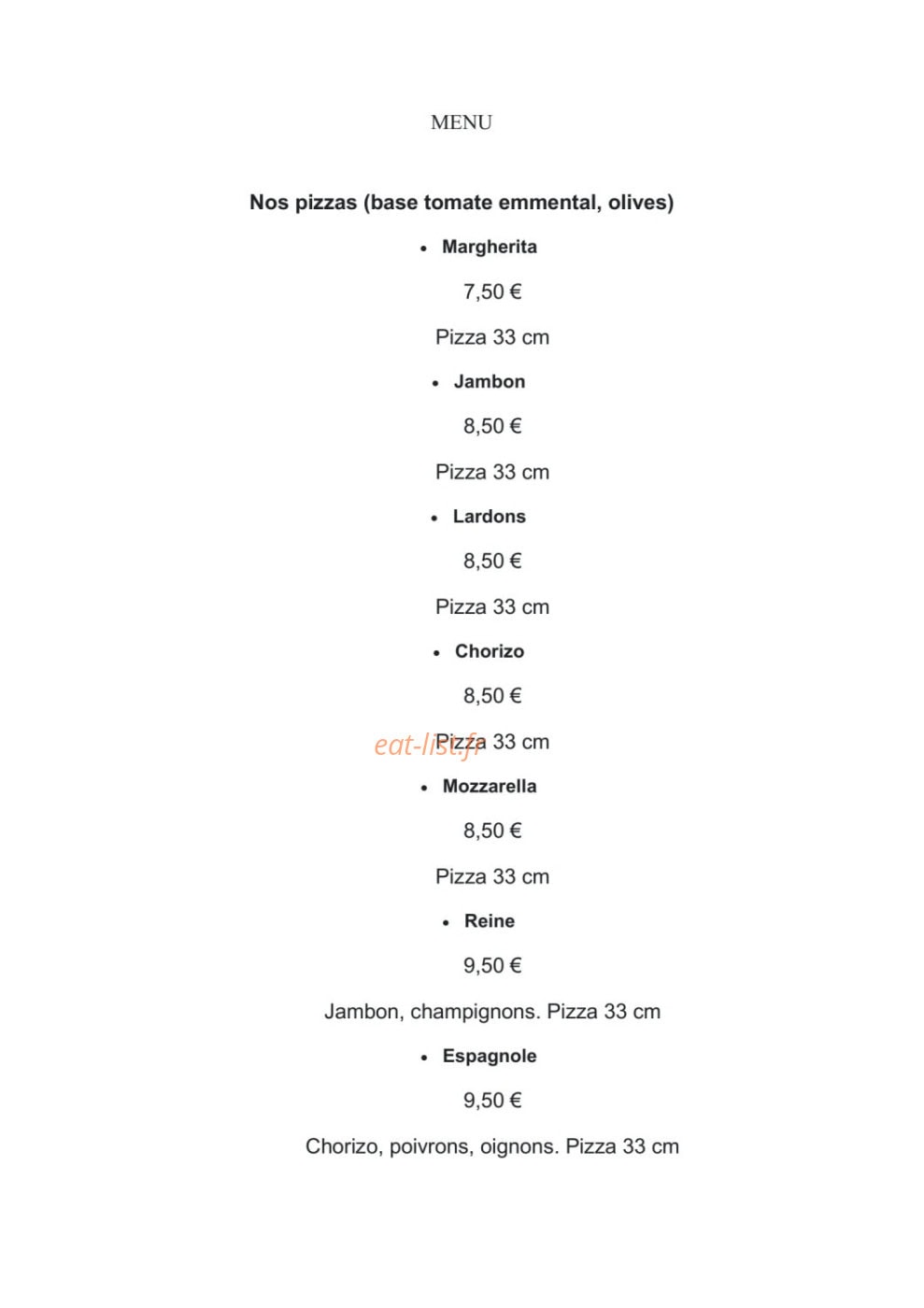 Pizza Nini — carte page 1