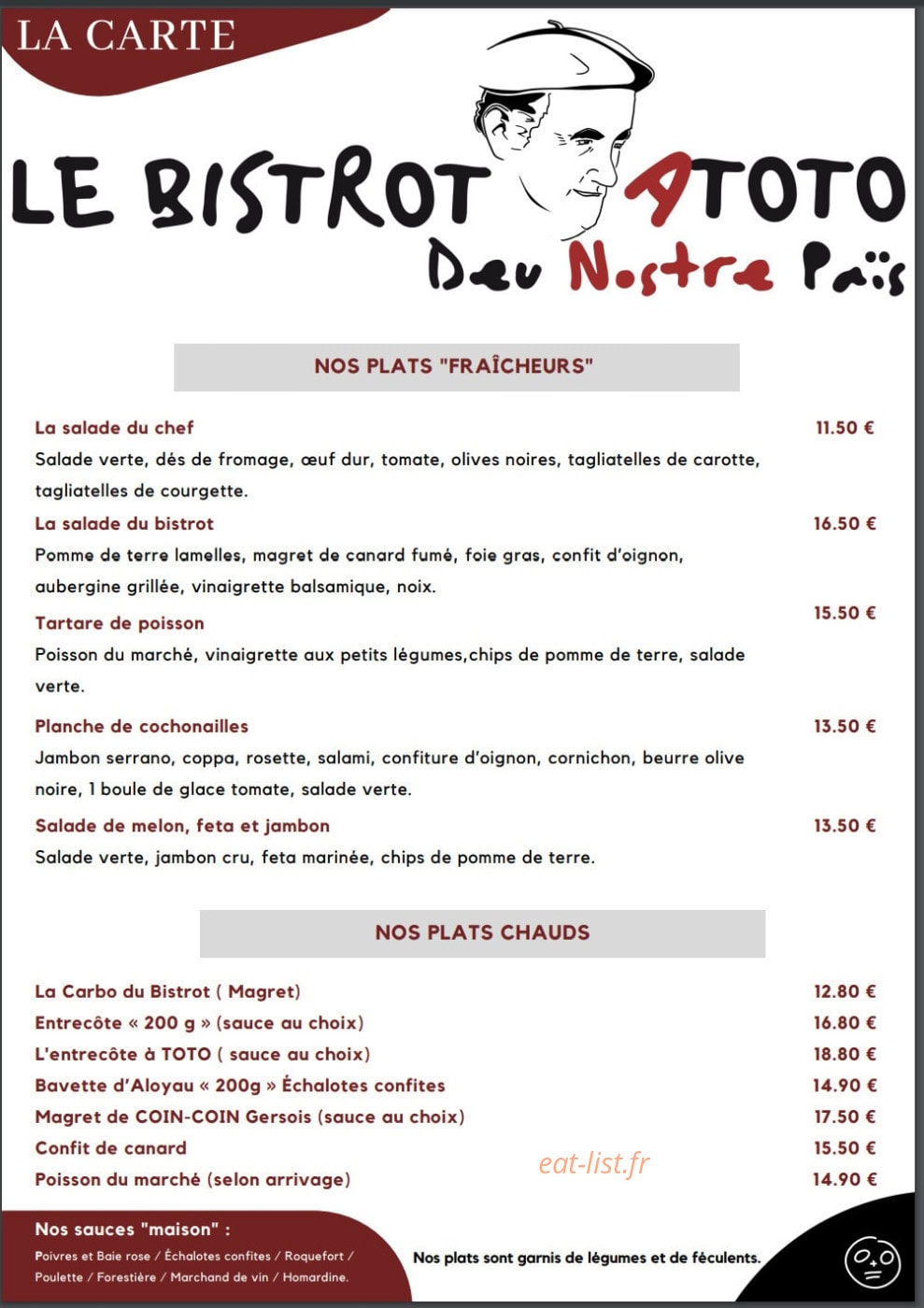 Le Bistrot à Toto — carte page 1