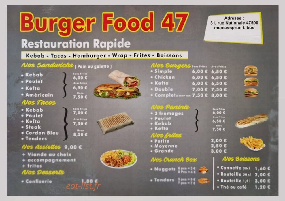 Burger Food — carte page 1