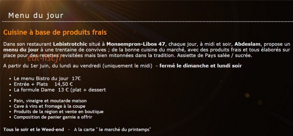 Le Bistrot — carte page 1