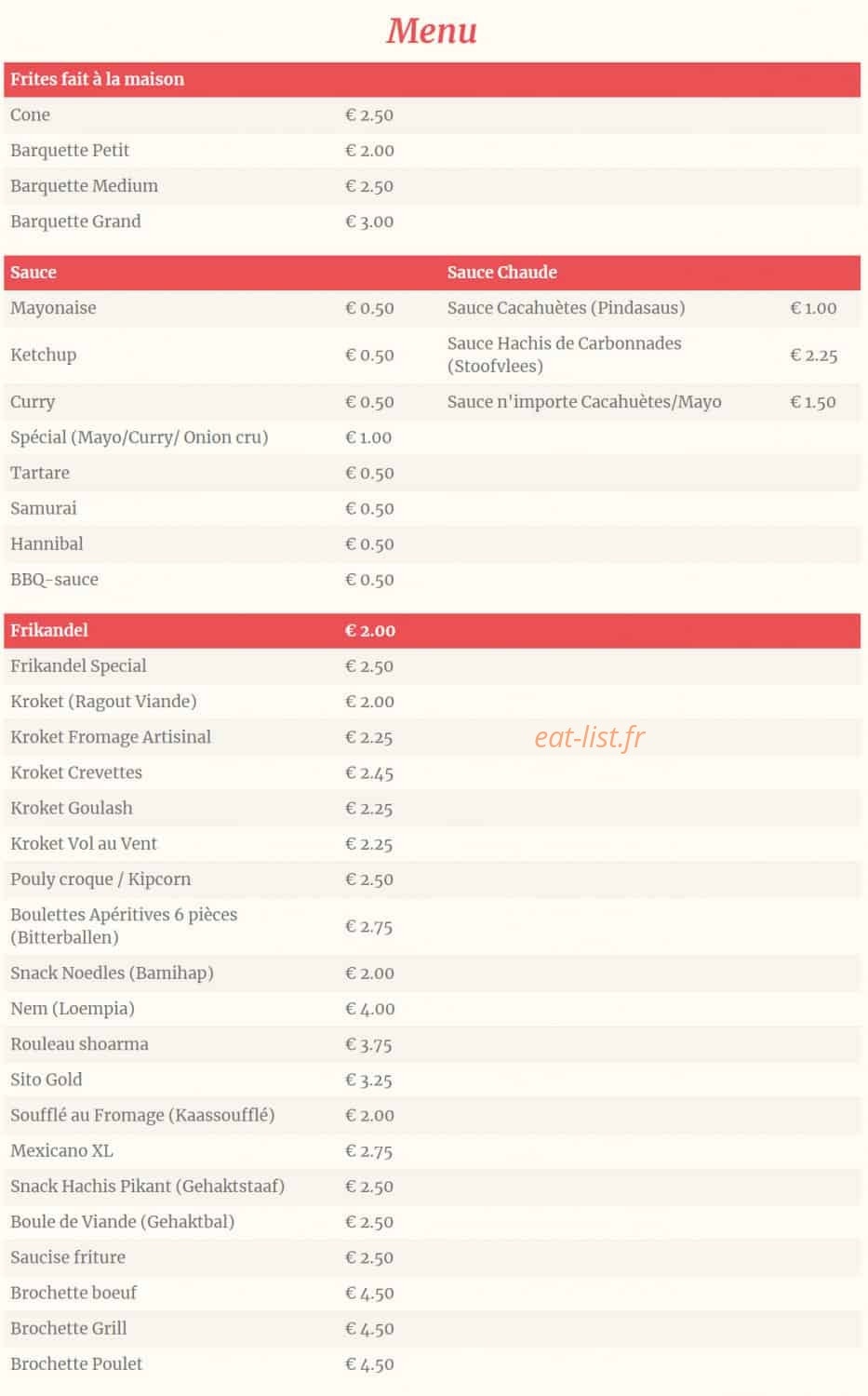 Friterie Chez Yvonne — carte page 1