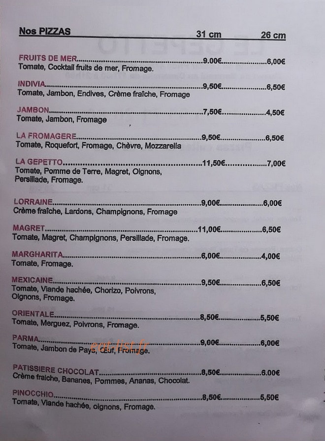 Carte et menu de Pizzeria Le Gepetto à Montayral — Les pizzas page 2