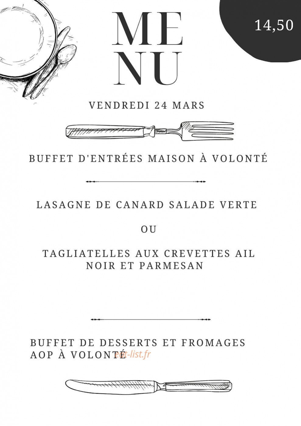 La Table Gourmande — carte page 1