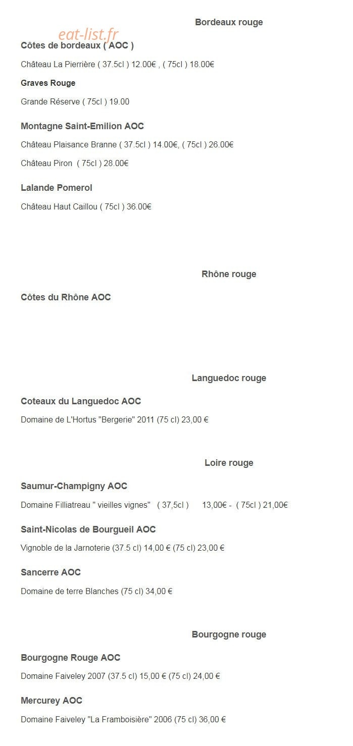 Carte et menu de Restaurant Océanis à Foulayronnes — Les vins page 2