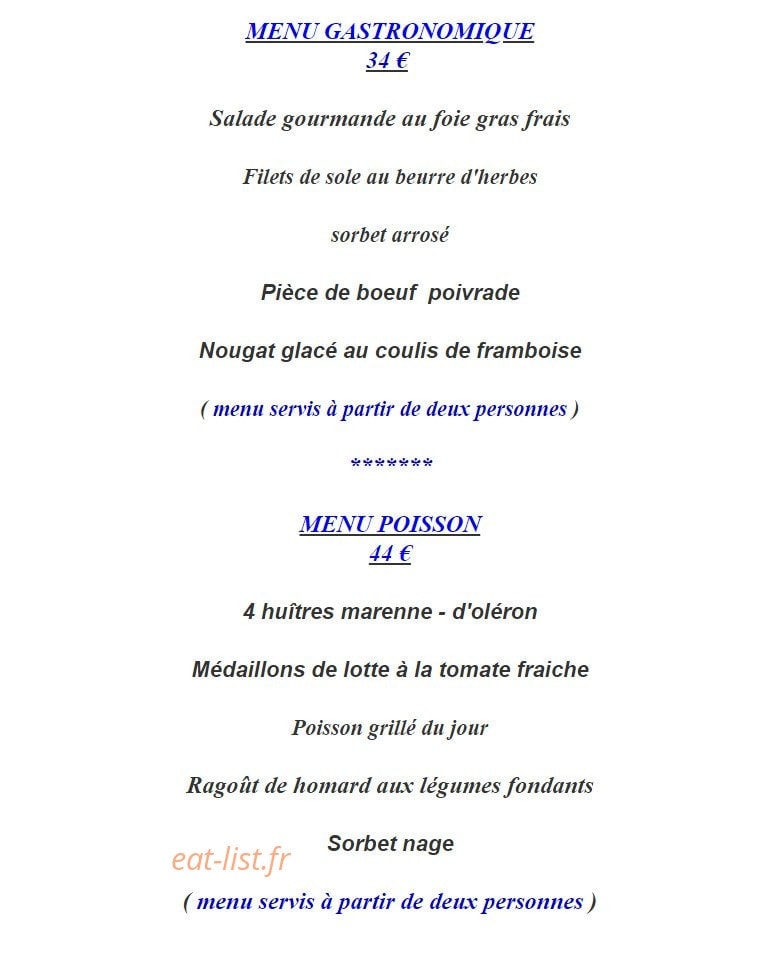 Carte et menu de Restaurant Océanis à Foulayronnes — Les menus suite