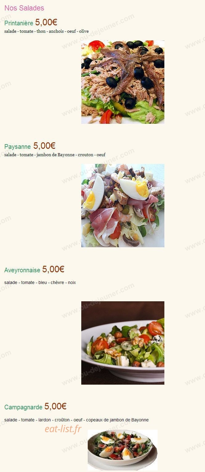 Sud Pizza — carte page 1