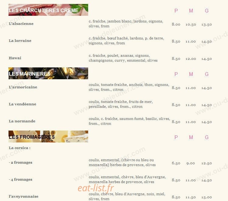Sud Pizza — carte page 3