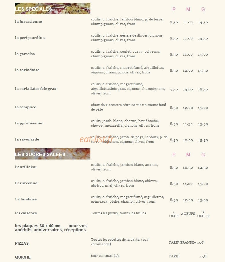 Sud Pizza — carte page 4