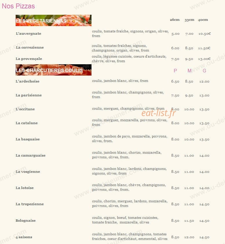 Sud Pizza — carte page 2