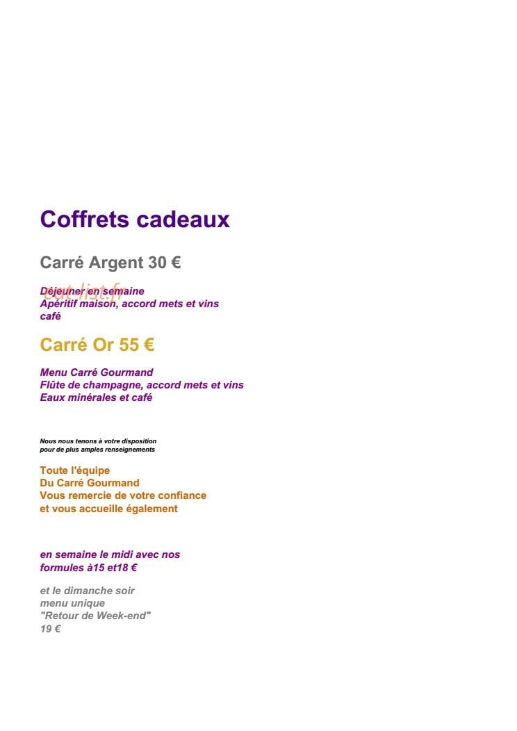 Carré Gourmand — carte page 2
