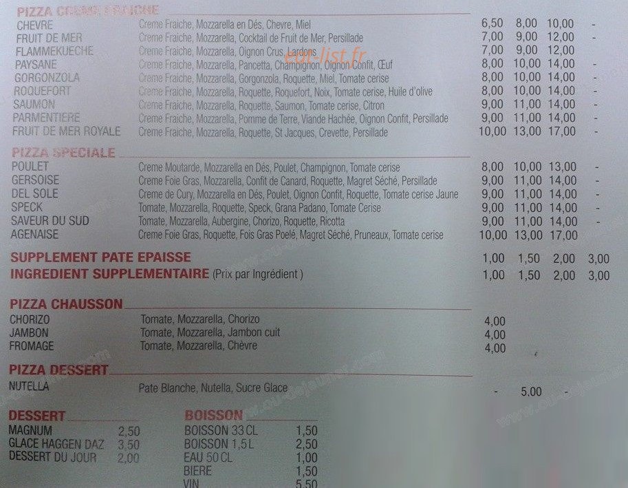 Pizza Del Sole — carte page 3