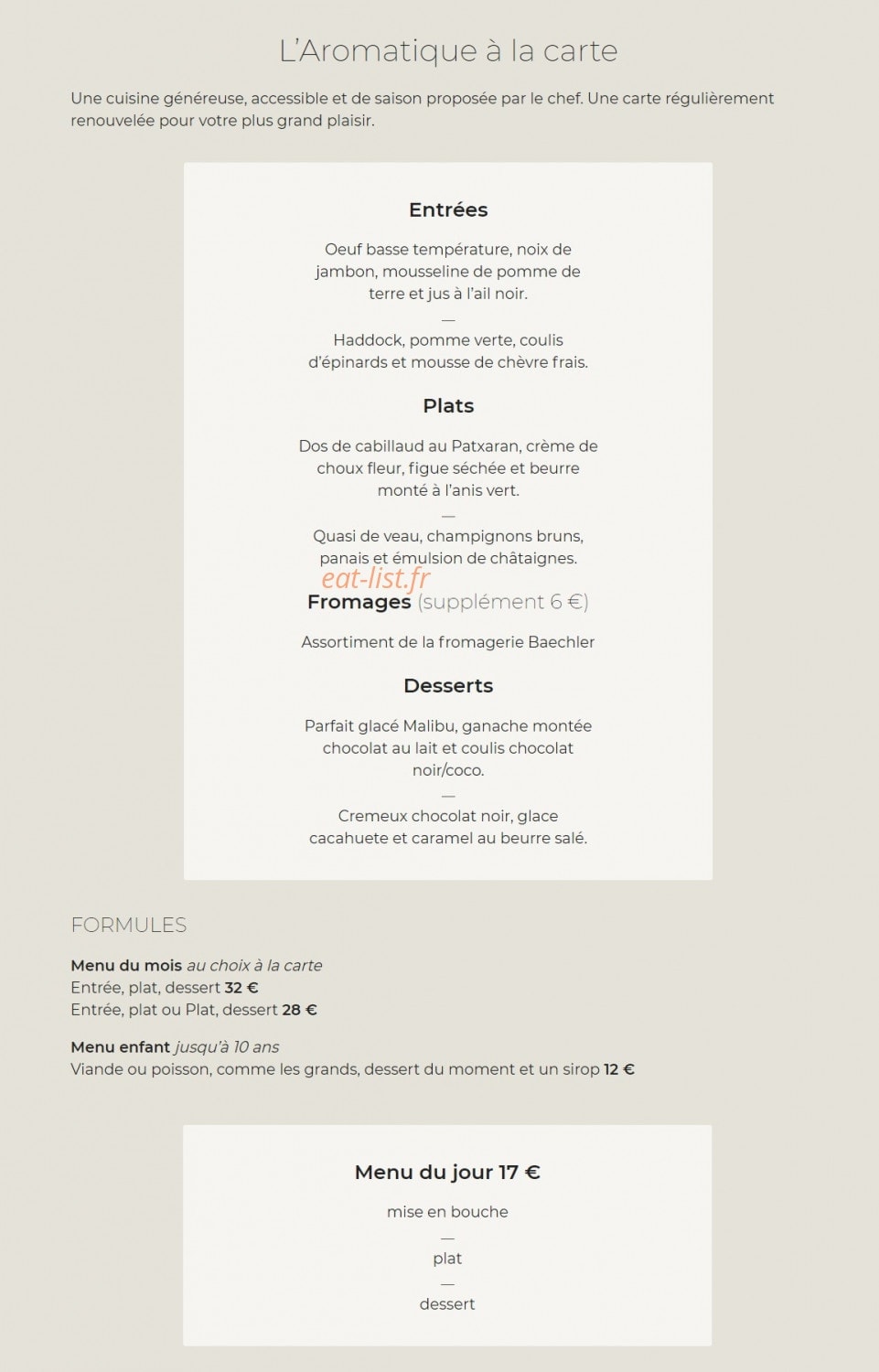 L'Aromatique — carte page 1