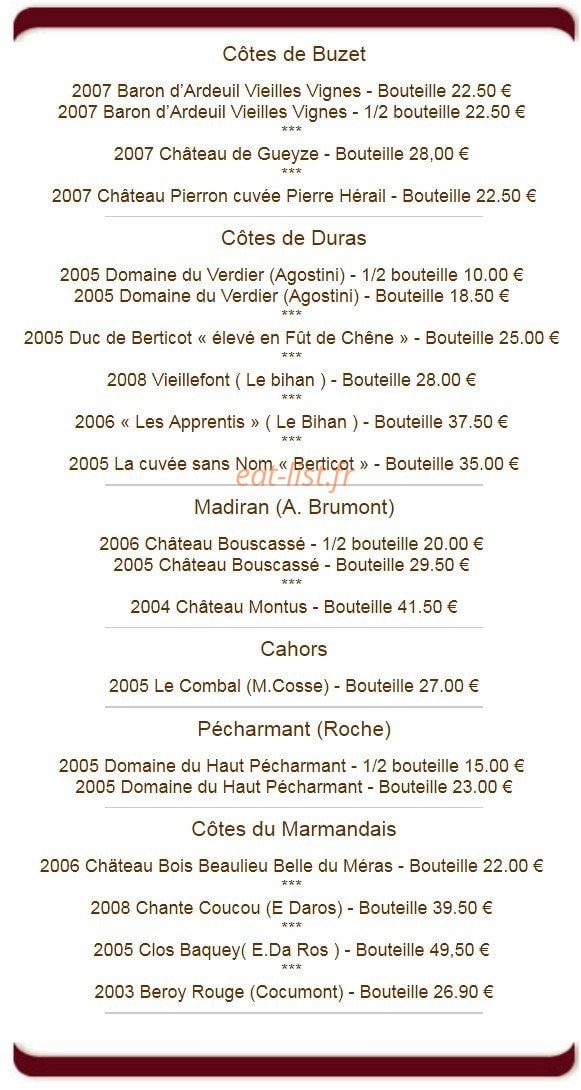 La Vieille Auberge — carte page 10