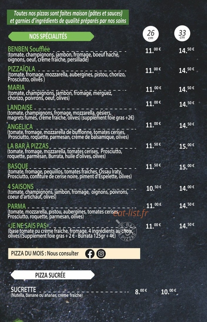 Le bar à pizzas — carte page 2