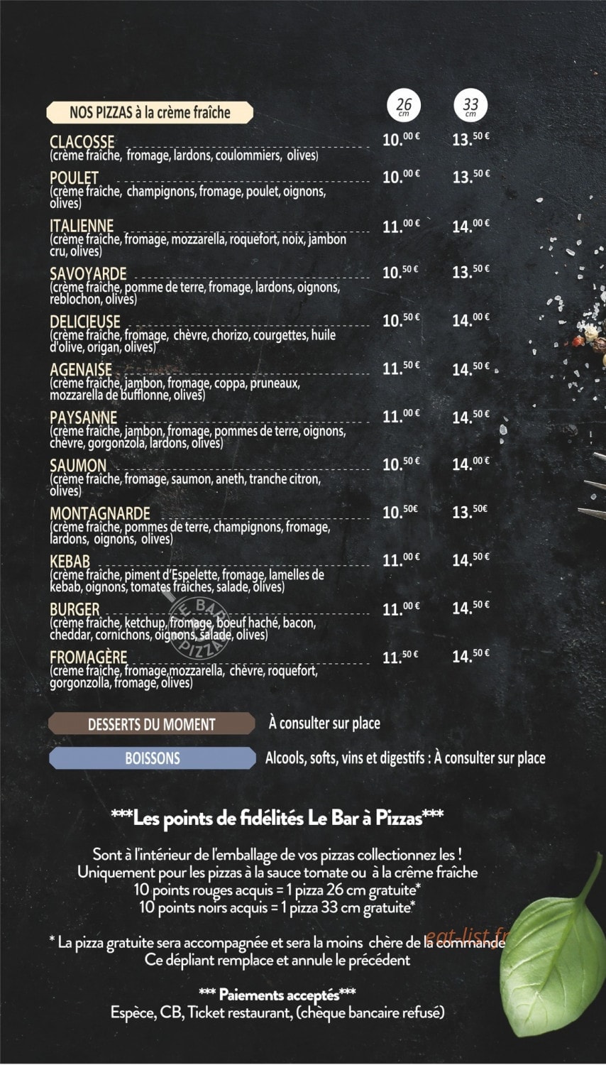 Le bar à pizzas — carte page 3