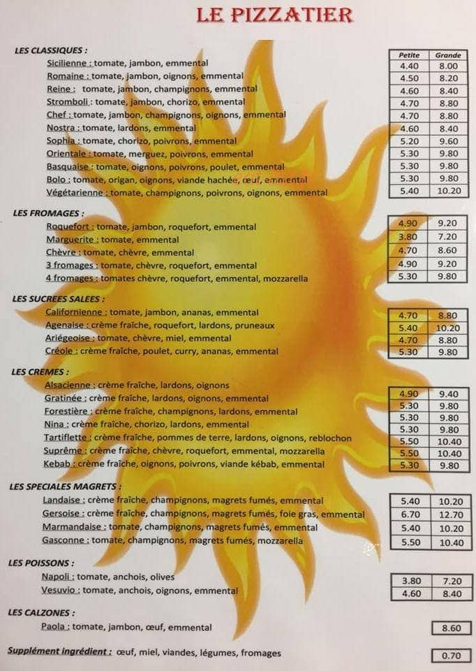 Le Pizzatier — carte page 1