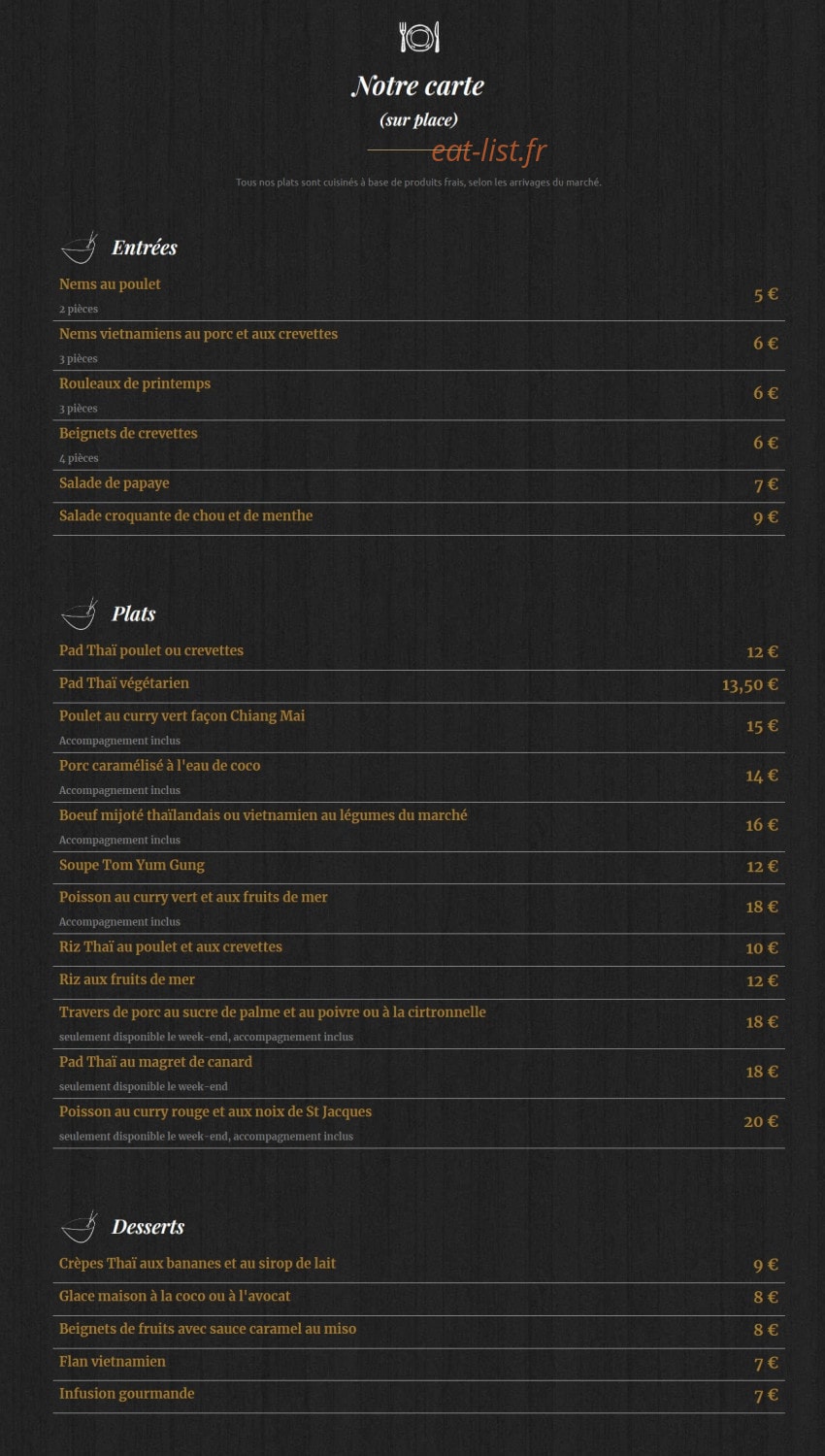 Les delices thai — carte page 1