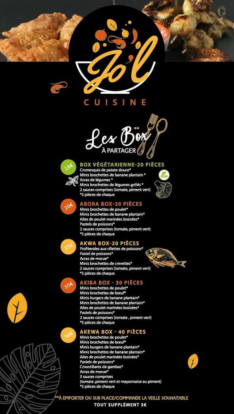 Jo'l Cuisine — carte page 1