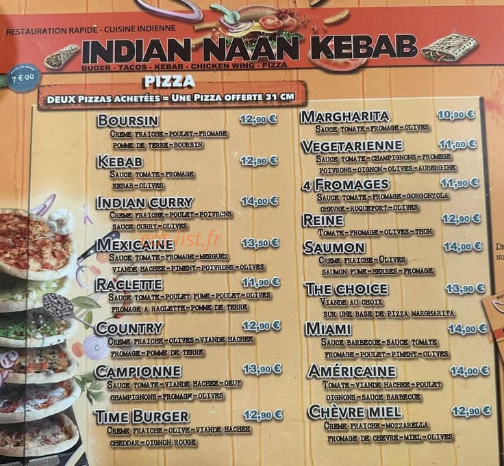 Indian Naan Kebab — carte page 1