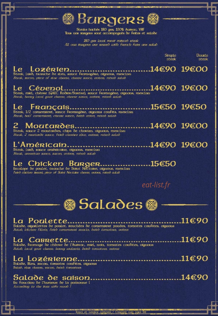 Irish Pub — carte page 2