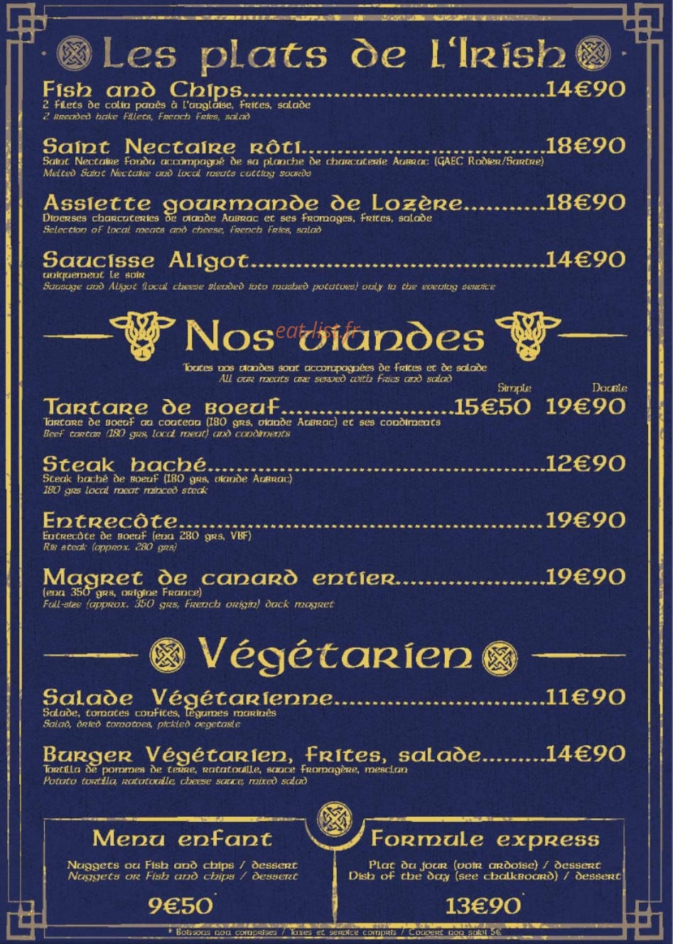Irish Pub — carte page 3
