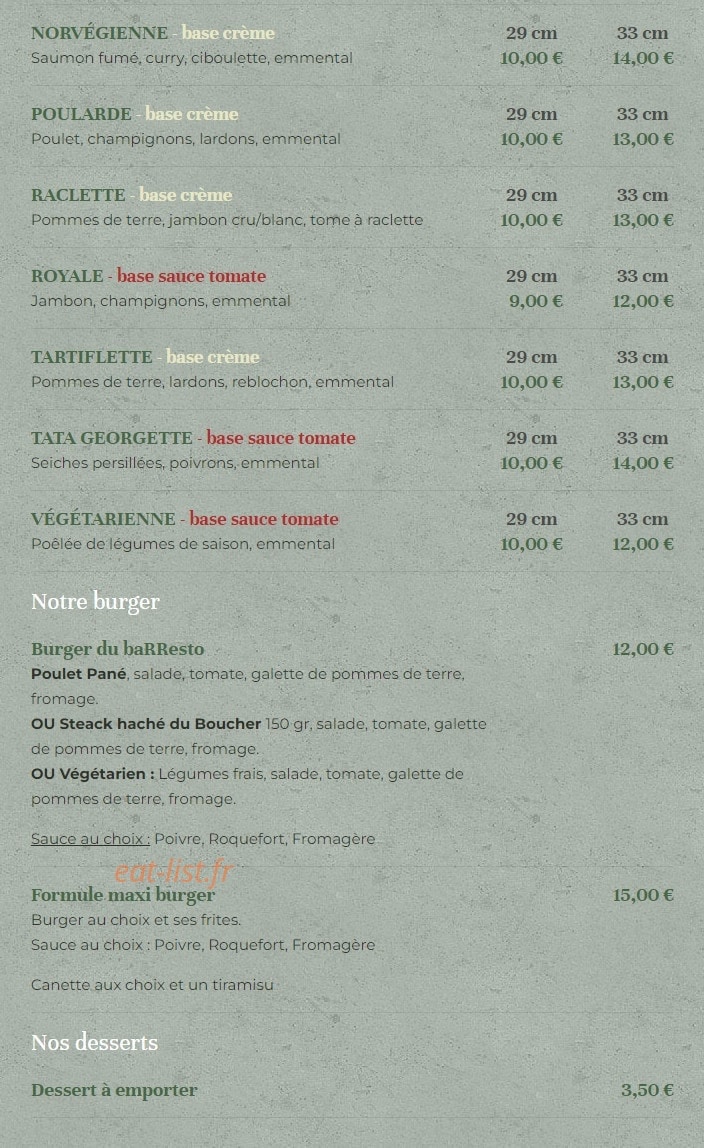Le BaRResto — carte page 8